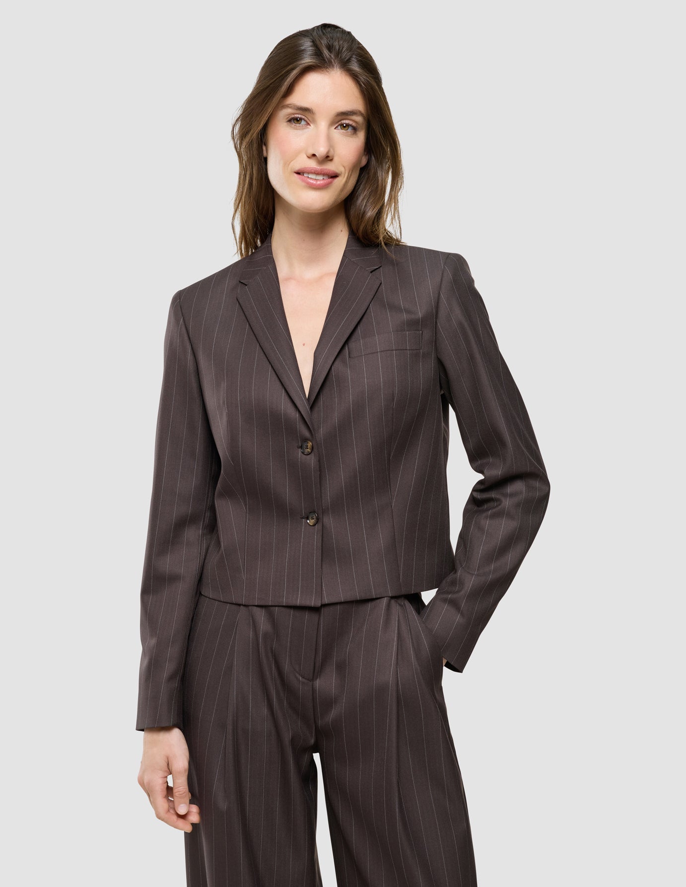 Women Raina Short Blazer Chestnut Pinstripe